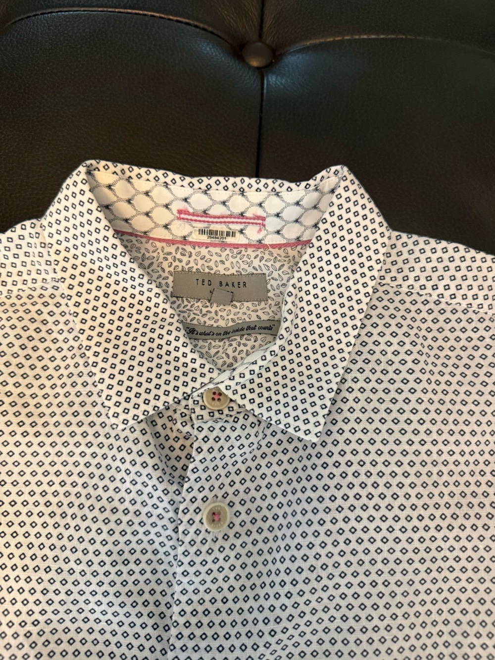 Ted Baker Men’s White Shirt with Navy Micro Diamond Print